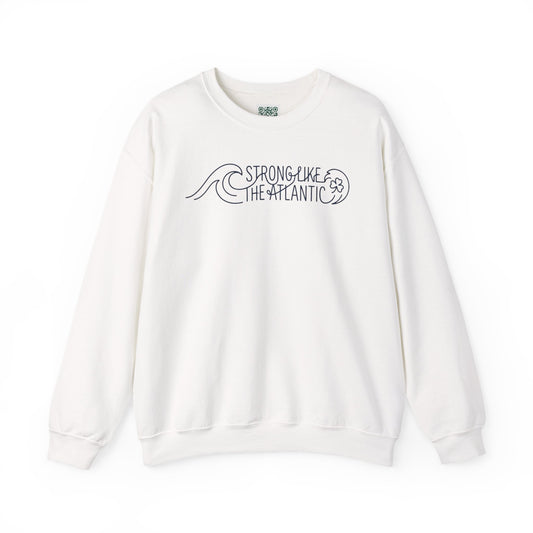 Irish Crewneck Sweatshirt — "Strong Like the Atlantic" Minimal Wave Design