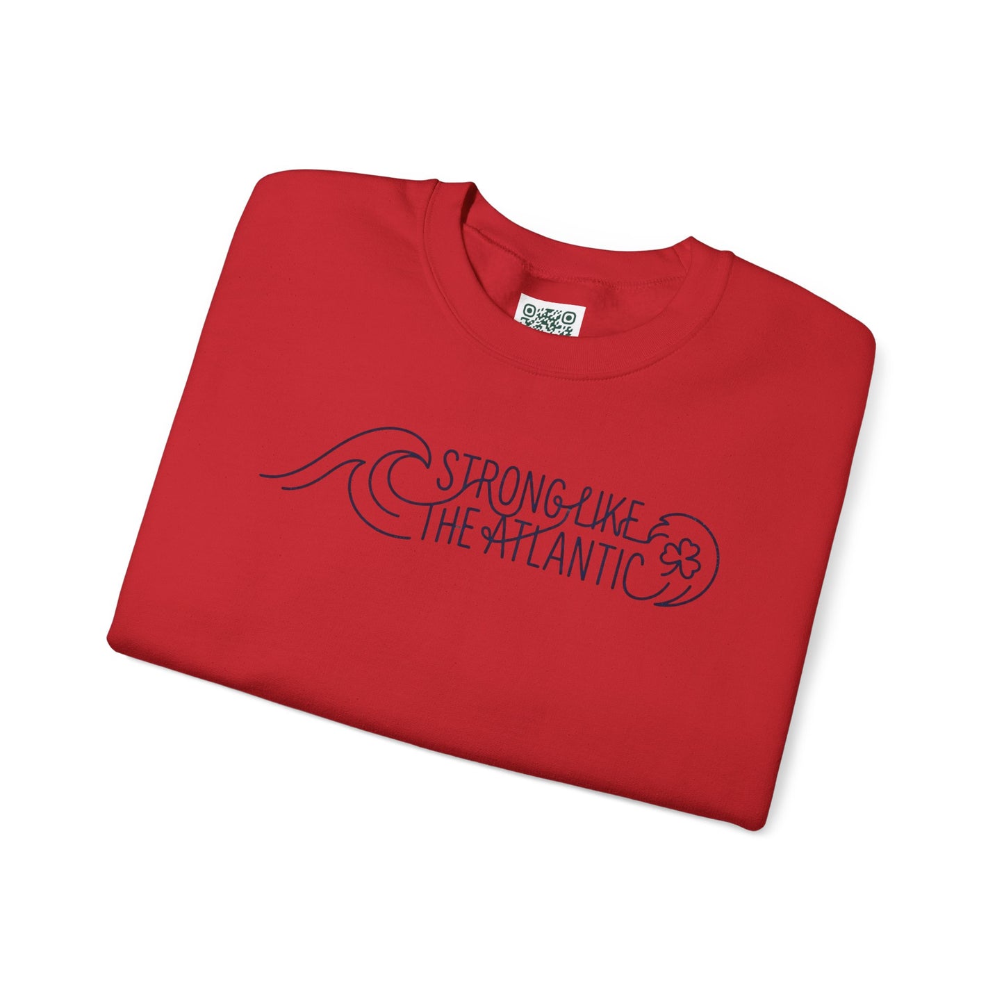 Irish Crewneck Sweatshirt — "Strong Like the Atlantic" Minimal Wave Design