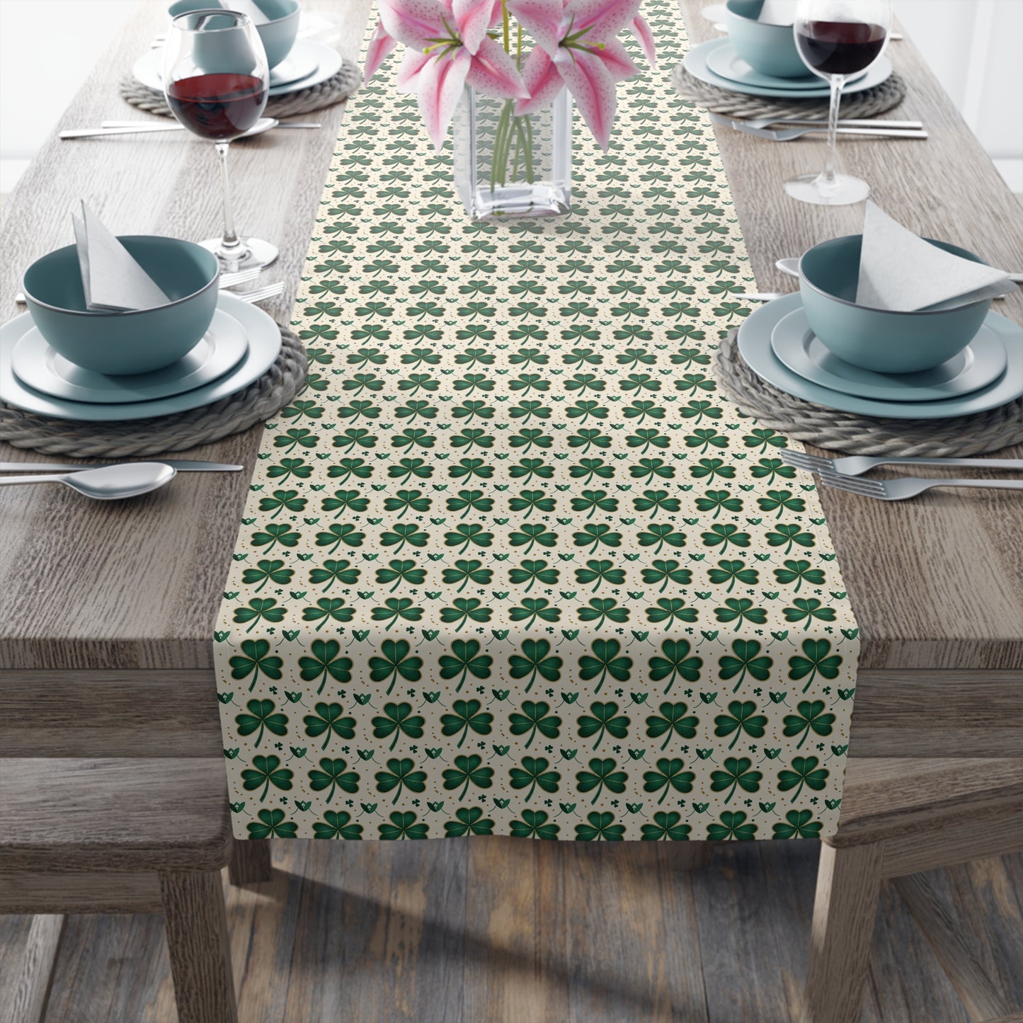 Shamrock Pattern Table Runner — Green Clover St. Patrick’s Day Decor