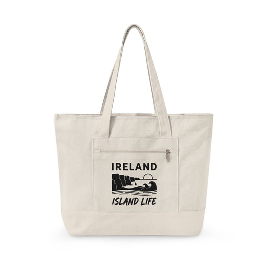 Ireland Island Life Canvas Tote — Personalize Zippered Travel Market Bag