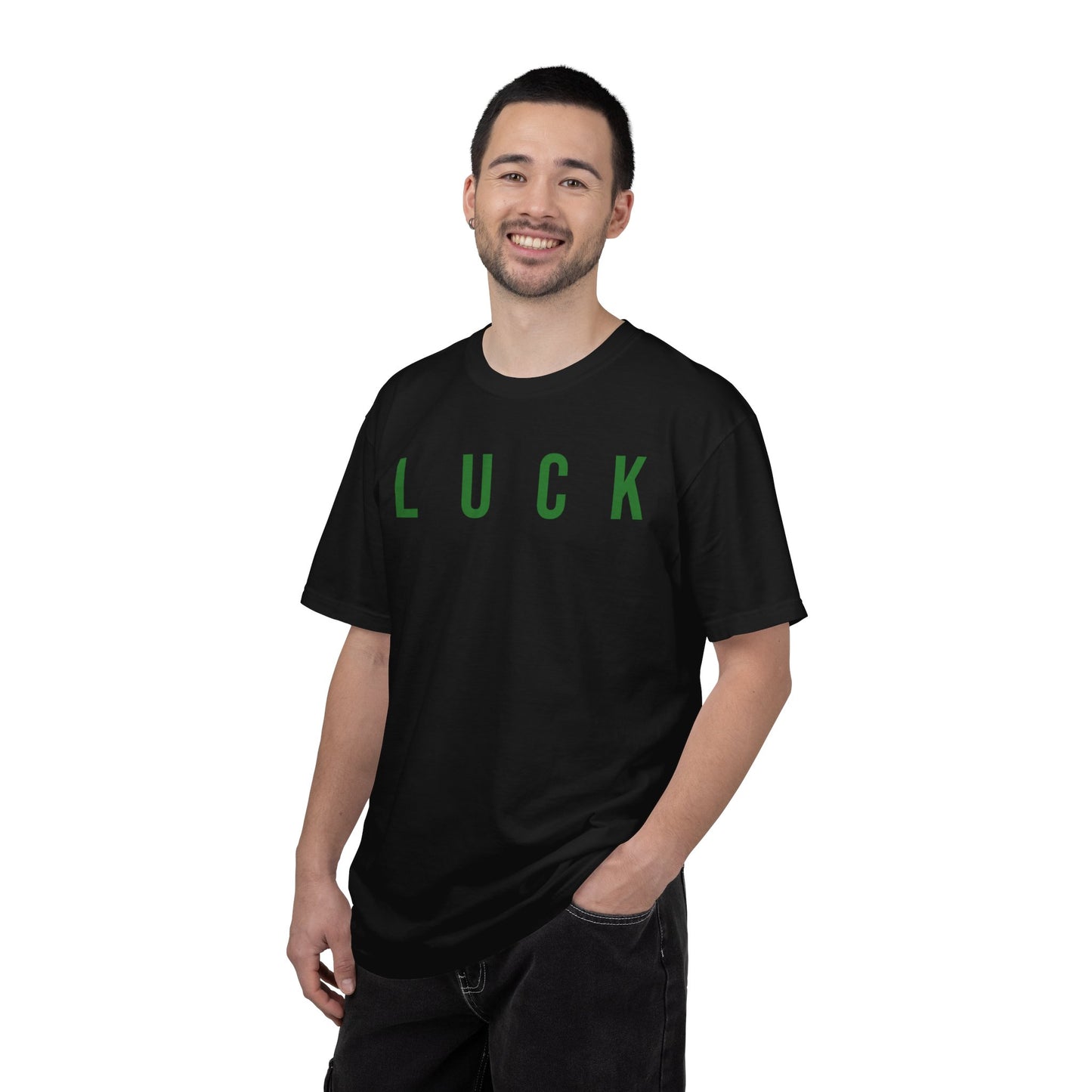 Luck T-Shirt — Simple Green 'LUCK' Tee with Shamrock Back
