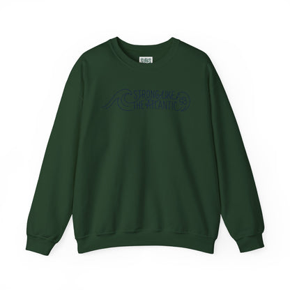Irish Crewneck Sweatshirt — "Strong Like the Atlantic" Minimal Wave Design
