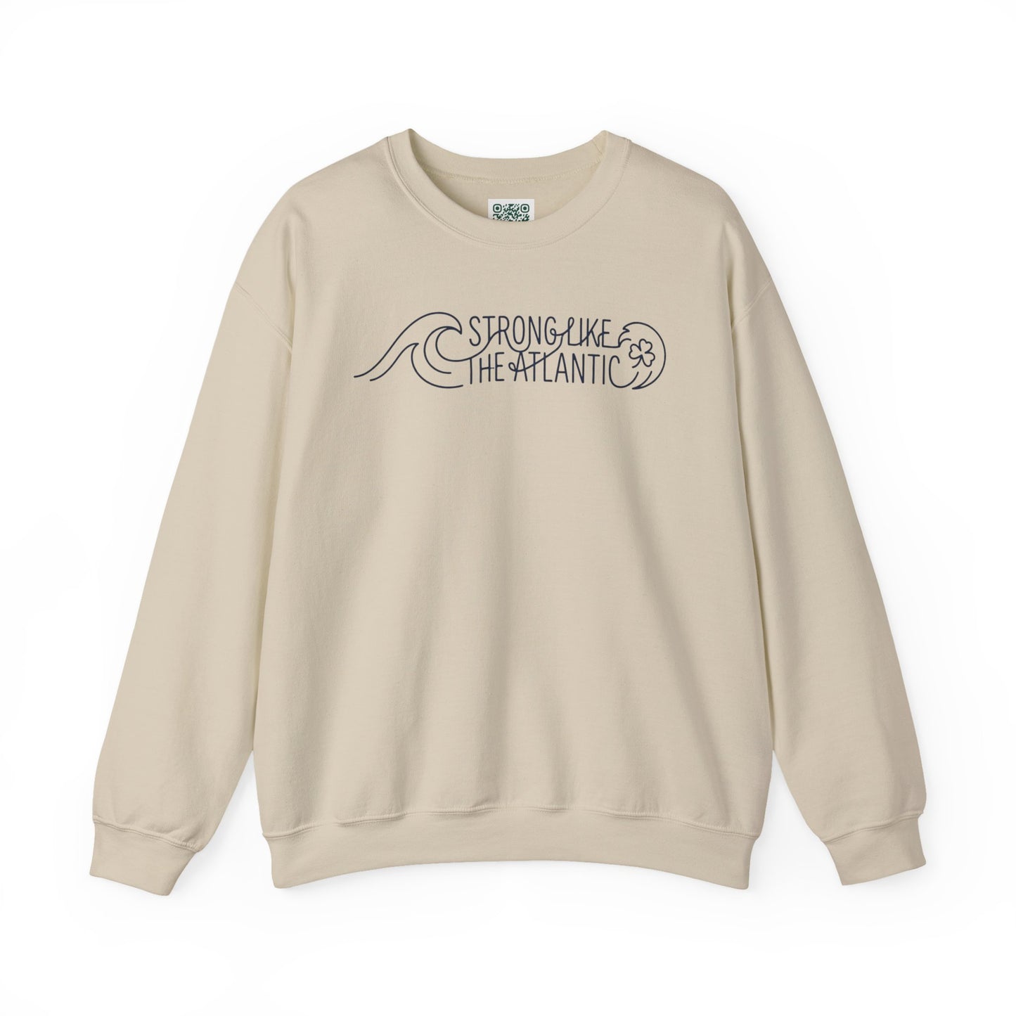 Irish Crewneck Sweatshirt — "Strong Like the Atlantic" Minimal Wave Design