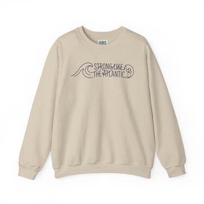 Irish Crewneck Sweatshirt — "Strong Like the Atlantic" Minimal Wave Design