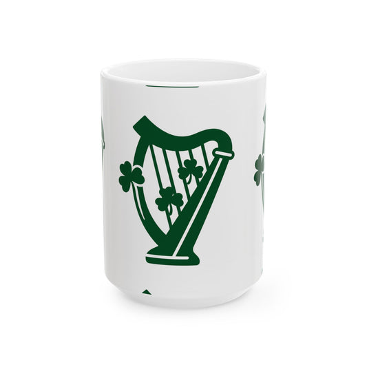 Shamrock Harp Ceramic Mug — Irish St. Patrick's Day Coffee Cup (11oz & 15oz)