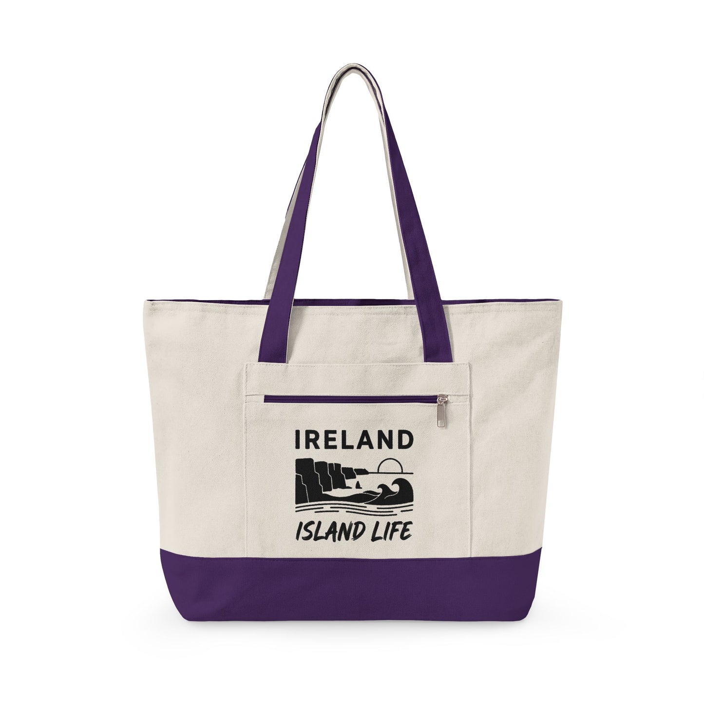 Ireland Island Life Canvas Tote — Personalize Zippered Travel Market Bag
