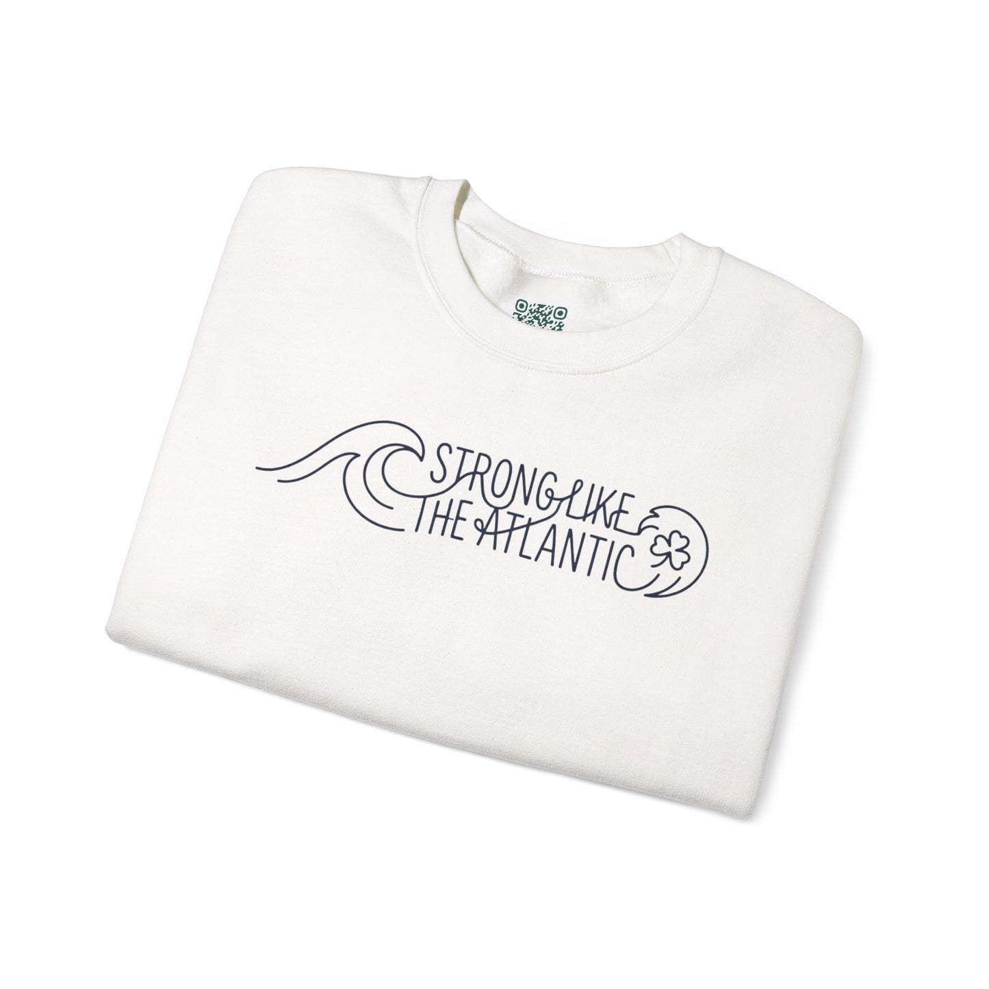 Irish Crewneck Sweatshirt — "Strong Like the Atlantic" Minimal Wave Design