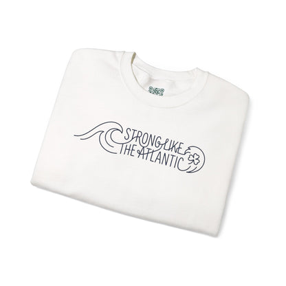 Irish Crewneck Sweatshirt — "Strong Like the Atlantic" Minimal Wave Design
