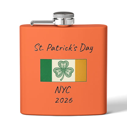 Stainless Steel Flask — Personalize St. Patrick's Day NYC 2026 Design
