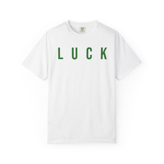 Luck T-Shirt — Simple Green 'LUCK' Tee with Shamrock Back