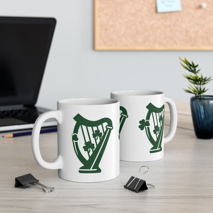 Shamrock Harp Ceramic Mug — Irish St. Patrick's Day Coffee Cup (11oz & 15oz)