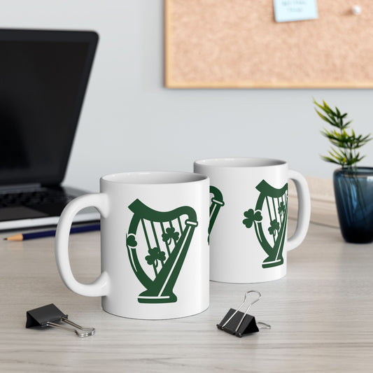 Shamrock Harp Ceramic Mug — Irish St. Patrick's Day Coffee Cup (11oz & 15oz)