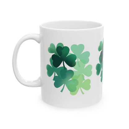 St. Patrick’s Shamrock Ceramic Mug — Green Clover Pattern (11oz, 15oz)