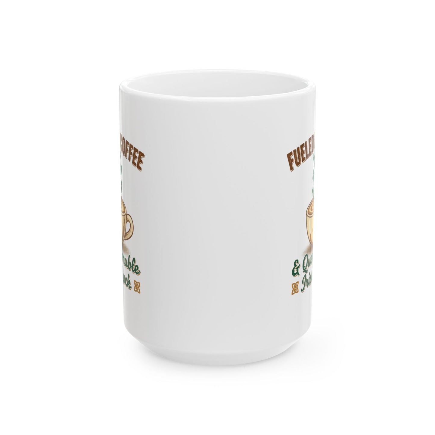 Fueled by Coffee & Caffeine and Irish Luck Ceramic Mug — Retro St. Patrick’s Coffee Gift (11oz, 15oz)
