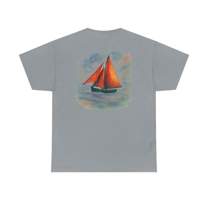 Personalized Irish Tides Unisex Heavy Cotton Tee | Galway Hooker Watercolor | Nautical Ocean Lover Gift