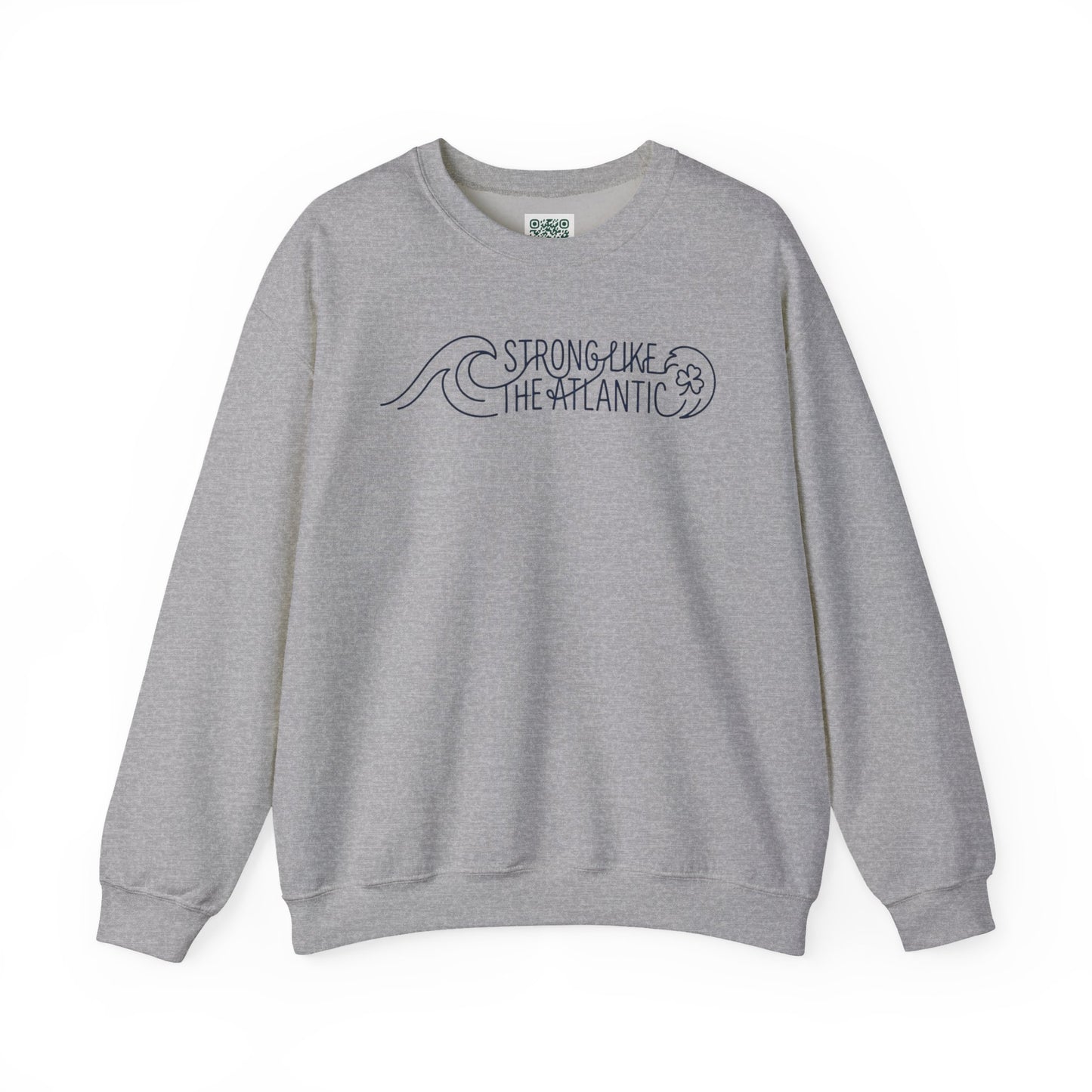 Irish Crewneck Sweatshirt — "Strong Like the Atlantic" Minimal Wave Design