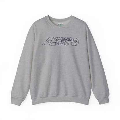 Irish Crewneck Sweatshirt — "Strong Like the Atlantic" Minimal Wave Design