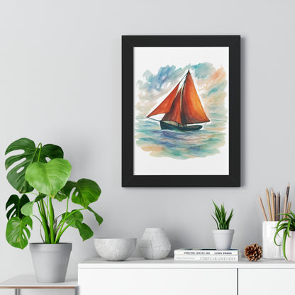 Galway Hooker Seascape Framed Vertical Poster, Nautical Wall Art, Coastal Decor, Sailboat Print, Gift for Ocean Lovers, Home and Living Decoration