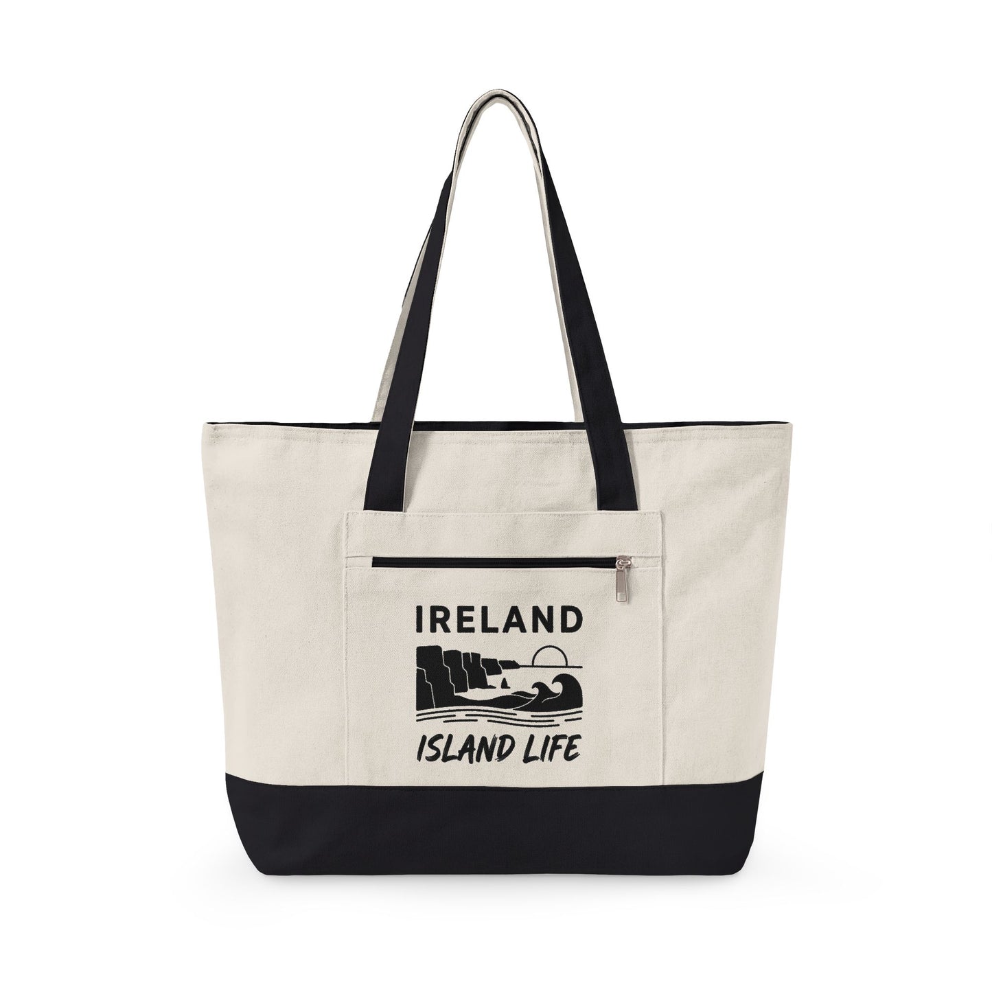 Ireland Island Life Canvas Tote — Personalize Zippered Travel Market Bag