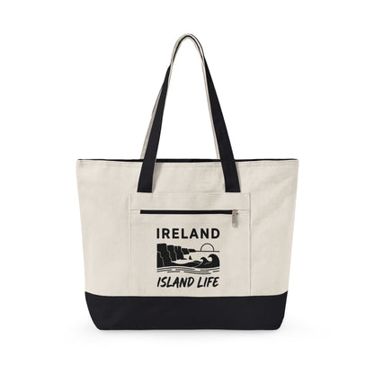 Ireland Island Life Canvas Tote — Personalize Zippered Travel Market Bag