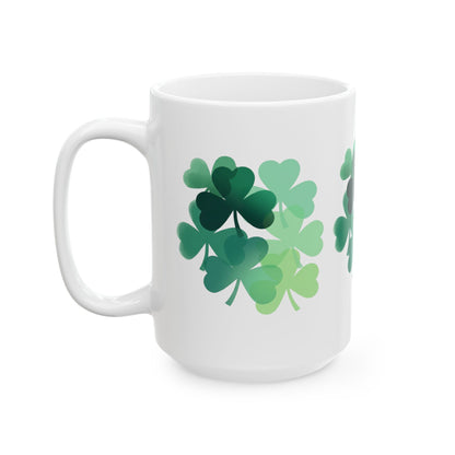 St. Patrick’s Shamrock Ceramic Mug — Green Clover Pattern (11oz, 15oz)