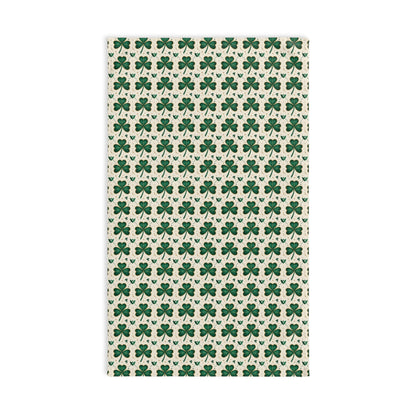 Shamrock Pattern Hand Towel — St. Patrick's Day Green Clover Kitchen Linen