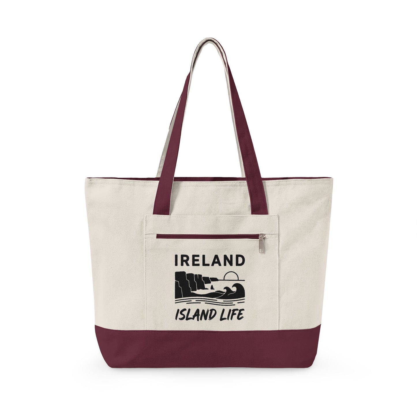 Ireland Island Life Canvas Tote — Personalize Zippered Travel Market Bag
