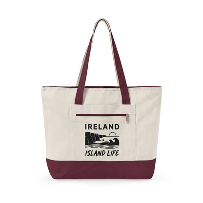Ireland Island Life Canvas Tote — Personalize Zippered Travel Market Bag