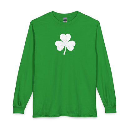 Personalize Long Sleeve T-Shirt - Minimal White Chest Shamrock Graphic