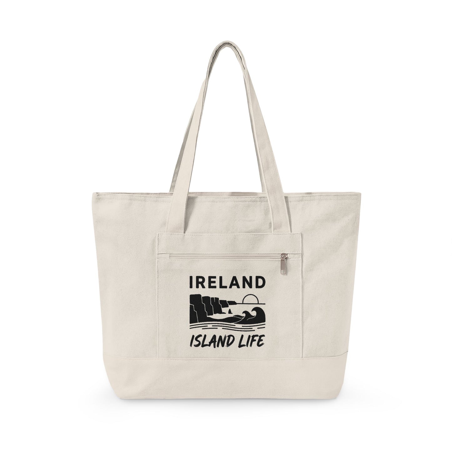 Ireland Island Life Canvas Tote — Personalize Zippered Travel Market Bag