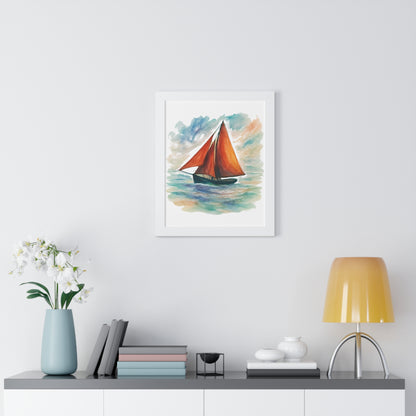 Galway Hooker Seascape Framed Vertical Poster, Nautical Wall Art, Coastal Decor, Sailboat Print, Gift for Ocean Lovers, Home and Living Decoration