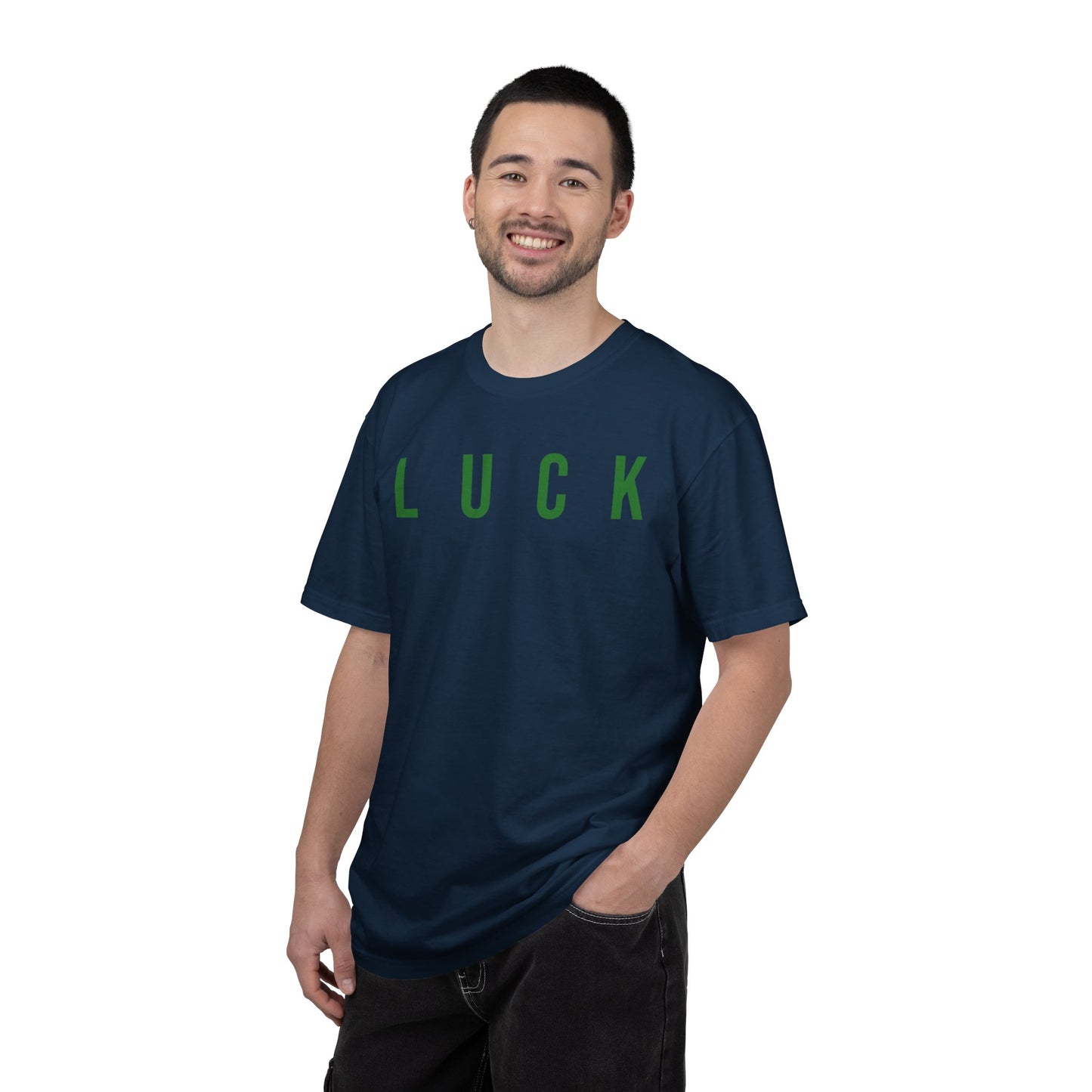 Luck T-Shirt — Simple Green 'LUCK' Tee with Shamrock Back