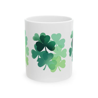 St. Patrick’s Shamrock Ceramic Mug — Green Clover Pattern (11oz, 15oz)