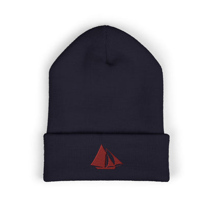 Embroider Galway Hooker Sailboat Cuffed Beanie — Irish Nautical Winter Hat