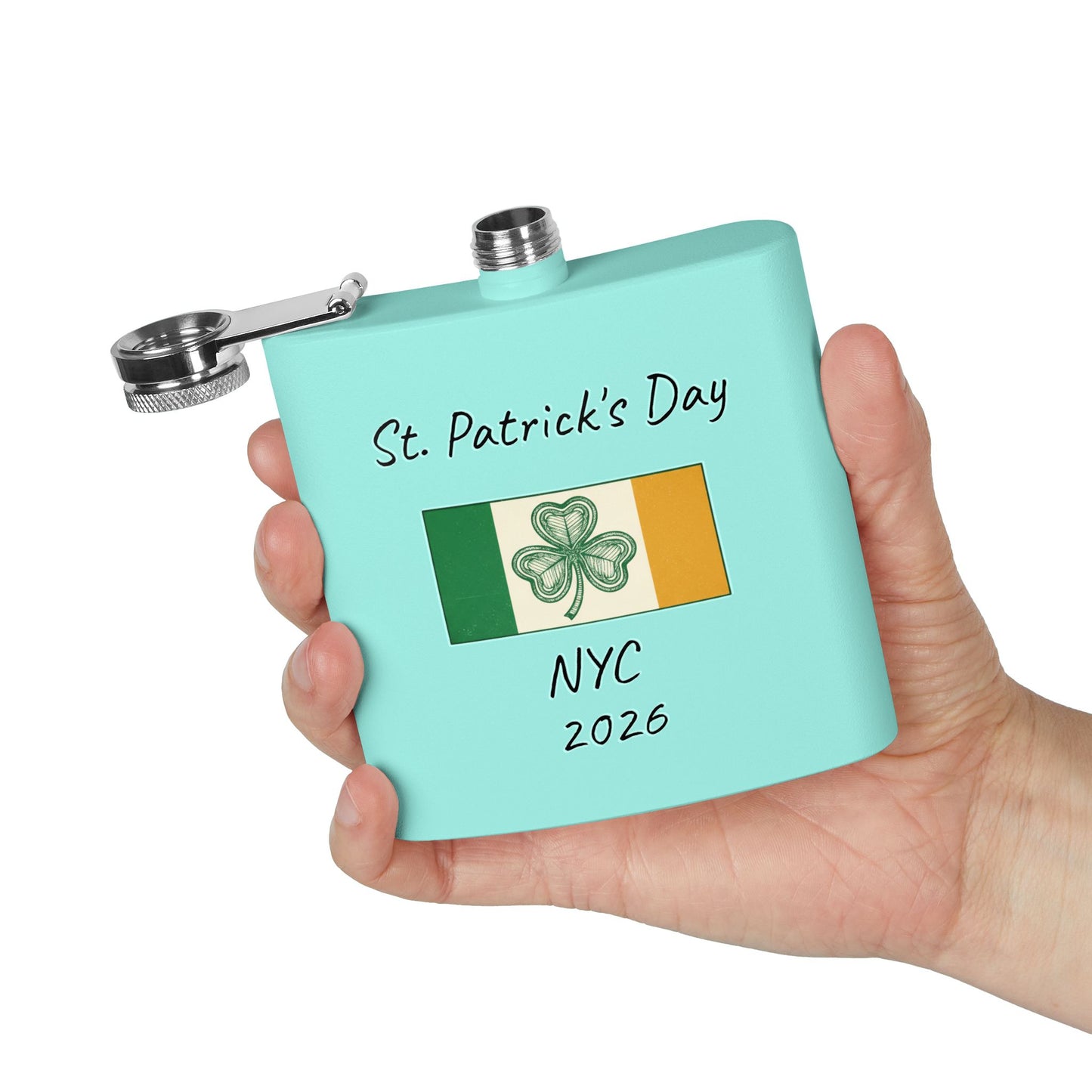 Stainless Steel Flask — Personalize St. Patrick's Day NYC 2026 Design