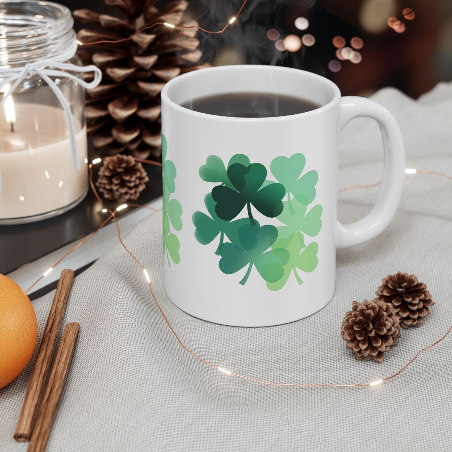 St. Patrick’s Shamrock Ceramic Mug — Green Clover Pattern (11oz, 15oz)