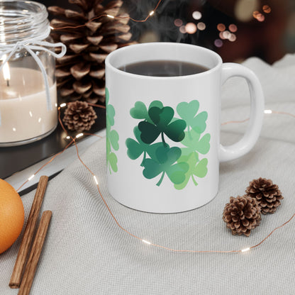 St. Patrick’s Shamrock Ceramic Mug — Green Clover Pattern (11oz, 15oz)