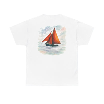 Personalized Irish Tides Unisex Heavy Cotton Tee | Galway Hooker Watercolor | Nautical Ocean Lover Gift
