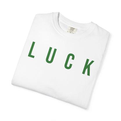 Luck T-Shirt — Simple Green 'LUCK' Tee with Shamrock Back