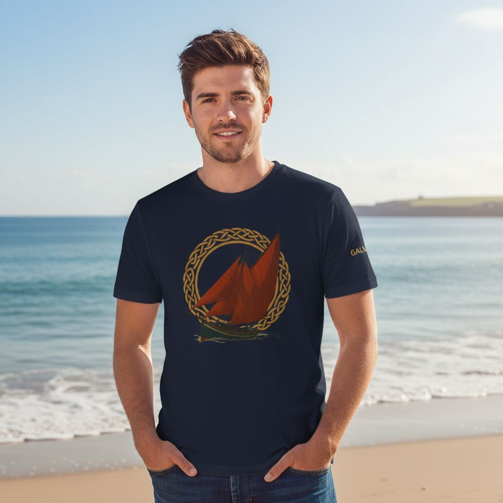 Galway Hooker Nautical T‑Shirt — "Heritage Sails On" Personalized Back & Sleeve Tee