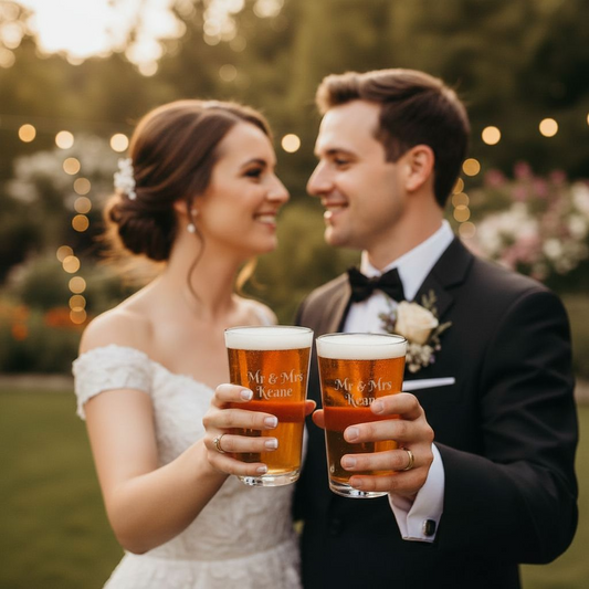 Engraved 16oz Pint Mixing Glass — Personalized Mr. & Mrs. Wedding Keepsake