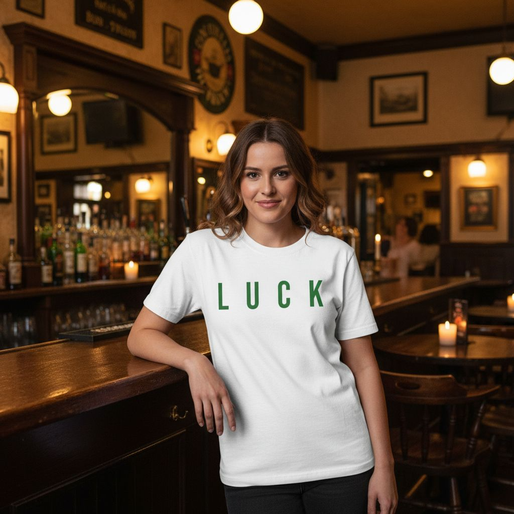 Luck T-Shirt — Simple Green 'LUCK' Tee with Shamrock Back