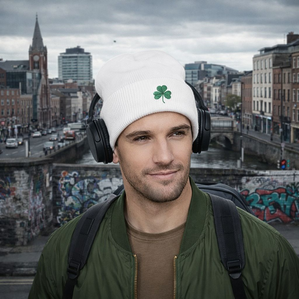 Embroidered Shamrock Beanie — St. Patrick's Day Cuffed Hat