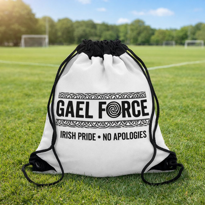 Gael Force Drawstring Bag — Irish Pride 'No Apologies' Gym Sack (Custom Name Available)