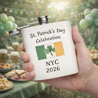 Stainless Steel Flask — Personalize St. Patrick's Day NYC 2026 Design