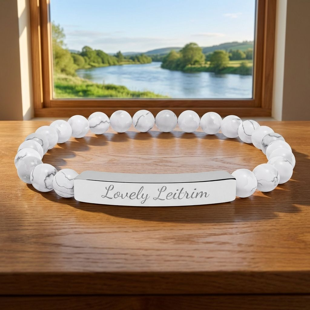 Personalized Engraved Natural Stone Stretch Bracelet — Custom Irish Message