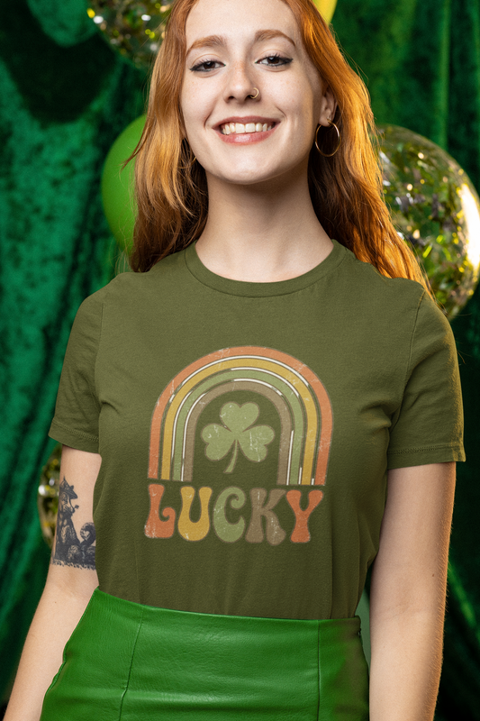 Lucky Retro Rainbow T-Shirt — Vintage Shamrock St. Patrick’s Tee