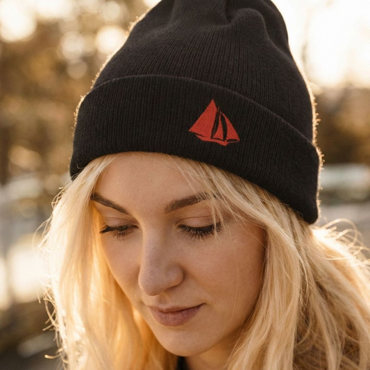 Embroider Galway Hooker Sailboat Cuffed Beanie — Irish Nautical Winter Hat