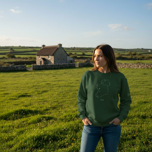 Ireland Outline Crewneck Sweatshirt — Minimal Irish Map Design with 'Heart' Accent Personalize