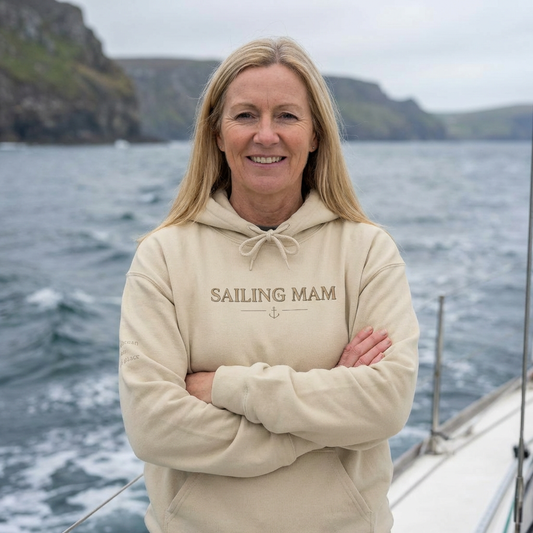 Sailing Mam Hoodie – Nautical Sailboat Graphic Pullover for Irish Sea-Loving Moms Personalize